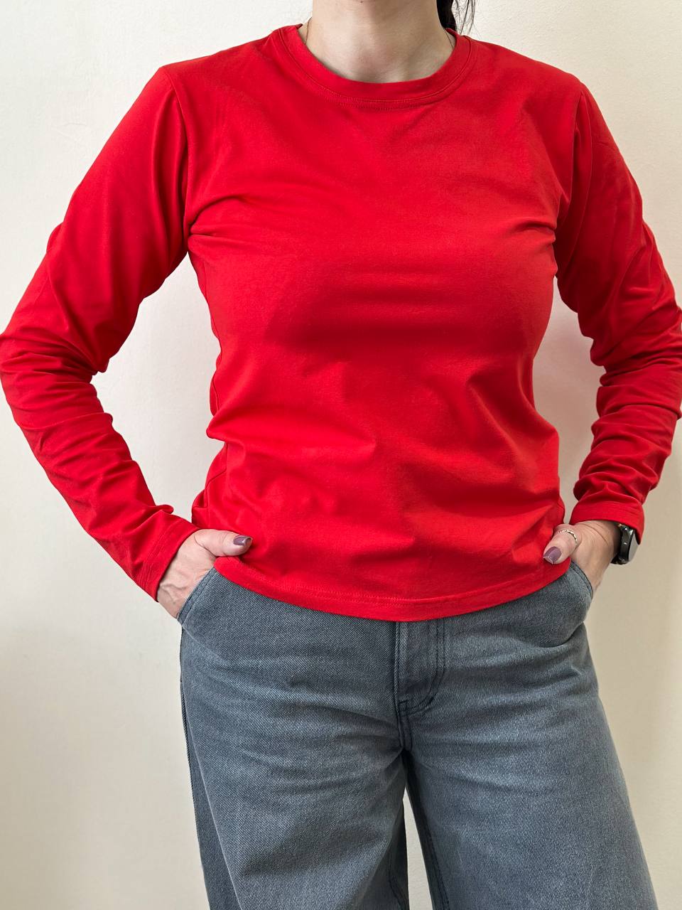 Червоний жіночий лонгслів "ALLAZY" реальне фото